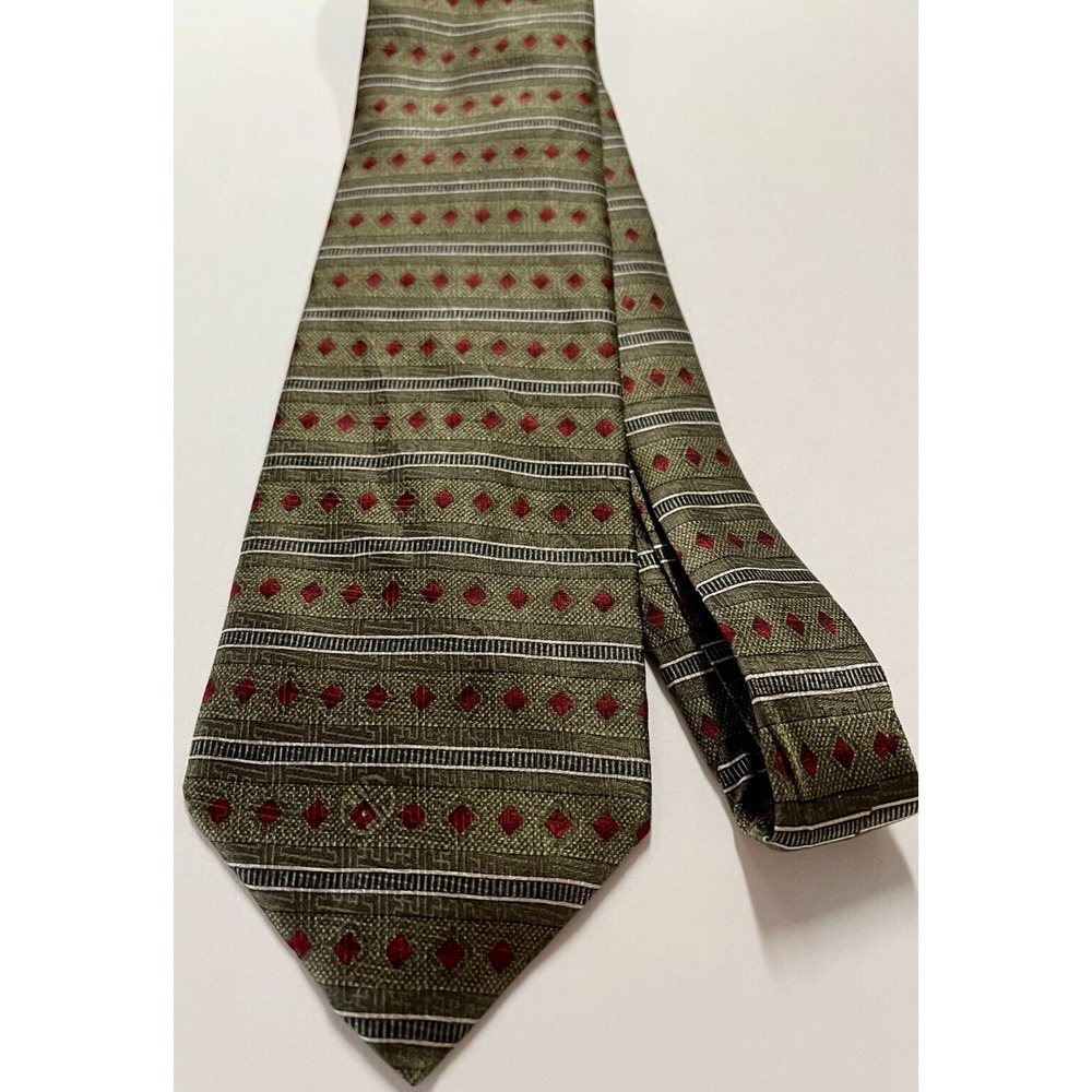 Men's Tie Necktie Carlos Devenezia Silk Gray Red‎ Diamond Diagonal Strip Pattern